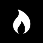 Nasjonal merke for brennbart restavfall. Bakgrunnen er sort for restavfall. Hvitt symbol av en flamme.