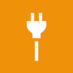Nasjonal symbol for elektronikk. Bakgrunnen er oransje for elektronikk. Hvitt symbol er av en ledning med kontakt.