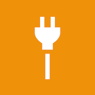 Nasjonal symbol for elektronikk. Bakgrunnen er oransje for elektronikk. Hvitt symbol er av en ledning med kontakt.