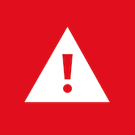 Nasjonal merke for farlig avfall. Bakgrunn er rød for farlig avfall. Hvitt symbol er en en trekant, med et rødt utropstegn i midten.