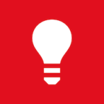 Nasjonal merke for Lyspærer. Bakgrunn er rød for farlig avfall. Hvitt symbol er en lyspære.